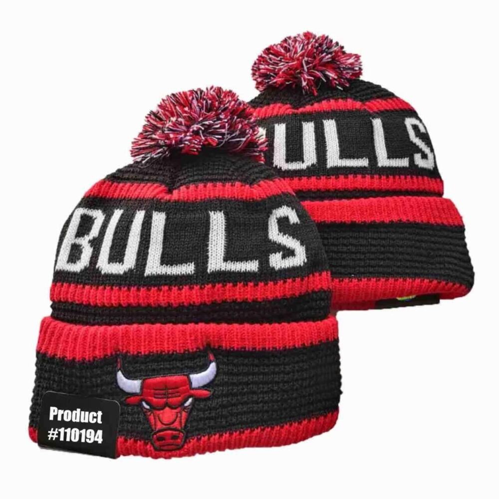 NWT Chicago Bulls Waffle Knit Sports Knit Pom Beanie Fleece Lining OSFA Unisex‎
